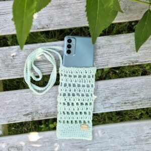 Etui na telefon, mini torebka wykonane na szydełku - turkus
