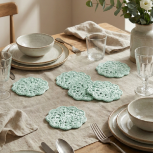 Zestaw 6 Szydełkowych Podkładek pod Kubki / 100% Bawełna - Mięta