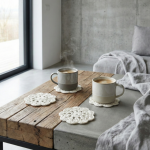 Zestaw 6 Szydełkowych Podkładek pod Kubki - 100% Bawełna - Białe